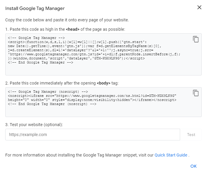 Google Tag Manager Code Snippet