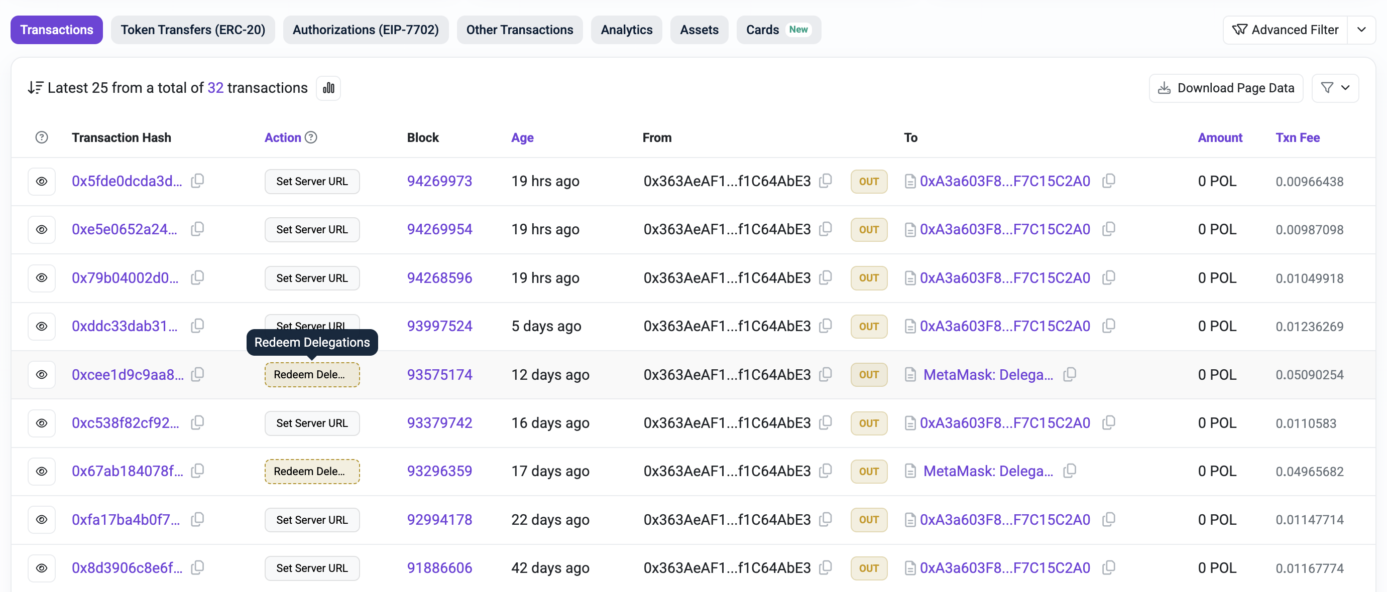 Owner address on PolygonScan