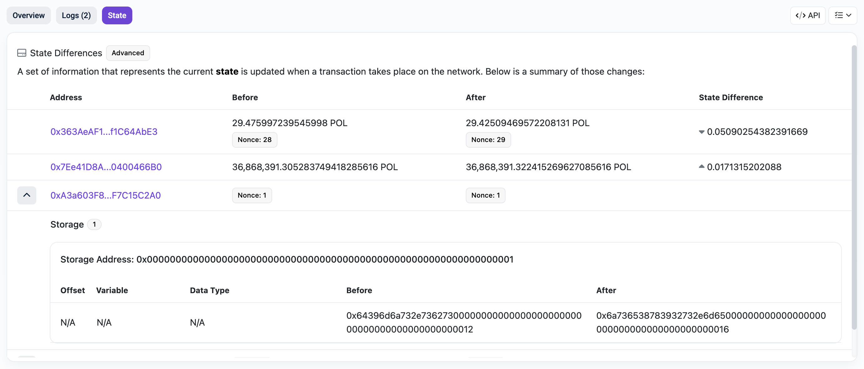 Transaction on PolygonScan