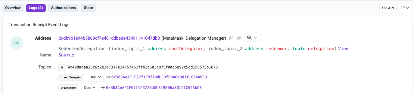 Redeem delegation on PolygonScan